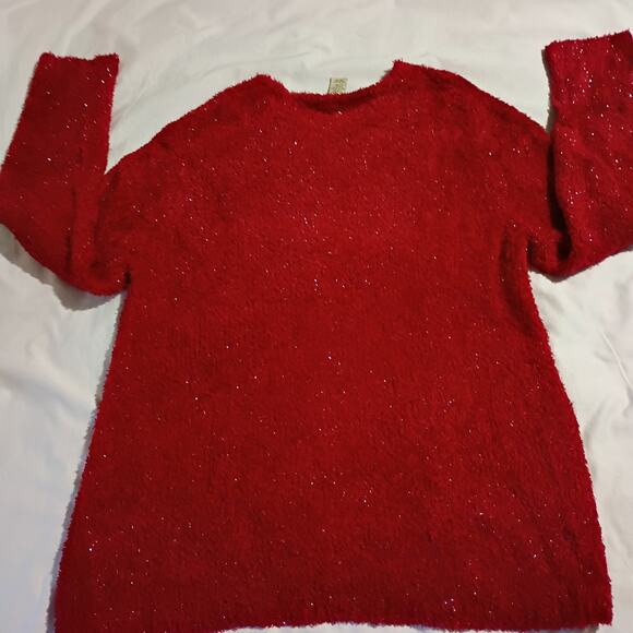 Christmas Red Sparkle Large Sweater Easy Care Tunic Style SOFT Simple Elegance - Picture 4 of 8